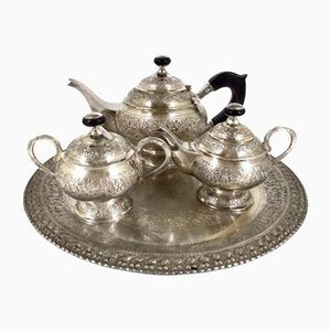 Silver Arabic Style Tea Service Set - 4 Pieces-WMV-1127192