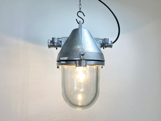 Silver Cast Aluminum Explosion Proof Ceiling Lamp from Elektrosvit, 1960s-CGF-669376