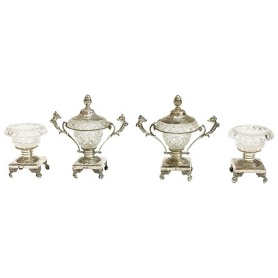 Silver & Crystal Serving Set with 2 Small Candy Dishes and 2 Salt Cellars, Set of 4-UCH-1224607