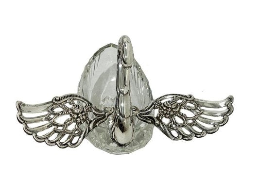 Silver & Crystal Swan Basket by Albert Bodemer, Germany-UCH-1224898