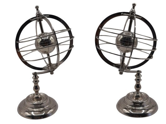 Silver Lacquered Metal Rotating World Globe, Set of 2-TCS-1148407