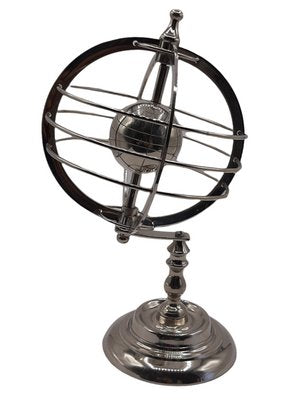 Silver Lacquered Metal Rotating World Globe, Set of 2-TCS-1148407