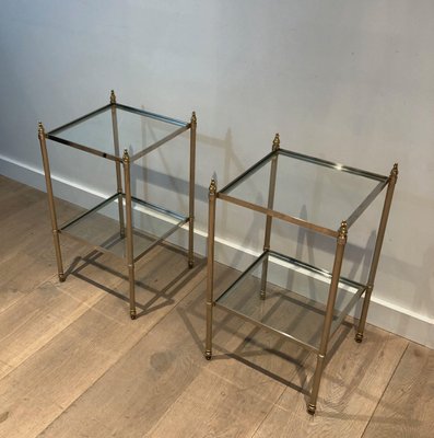 Silver Metal Side Tables attributed to Maison Jansen, Set of 2-BA-1365376