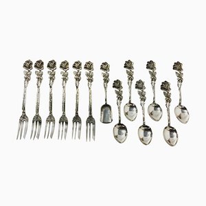 Silver Pastry Forks, Teaspoons and Sugar Scoop by Christoph Widmann, Germany, Set of 13-UCH-1224475