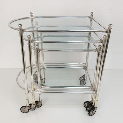 Silver Plated Brass Nesting Tables with Wheels from Maison Jansen, France, Set of 3-JDR-1126240