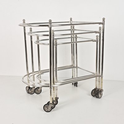 Silver Plated Brass Nesting Tables with Wheels from Maison Jansen, France, Set of 3-JDR-1126240