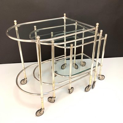 Silver Plated Brass Nesting Tables with Wheels from Maison Jansen, France, Set of 3-JDR-1126240