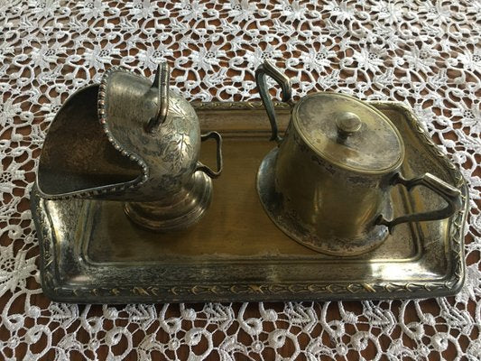 Silver-Plated Brass Sugar Bowls & Tray, 1960s, Set of 3-WQQ-695013