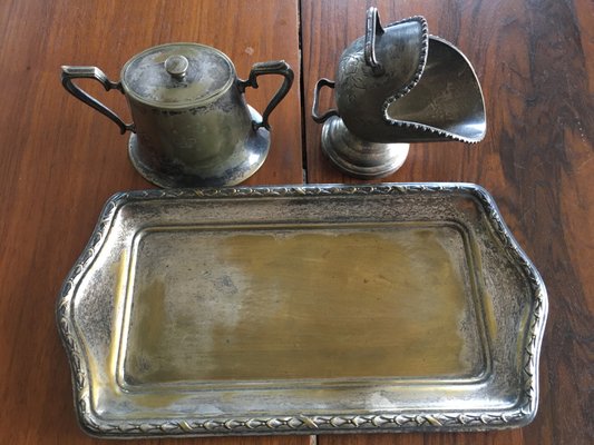 Silver-Plated Brass Sugar Bowls & Tray, 1960s, Set of 3-WQQ-695013