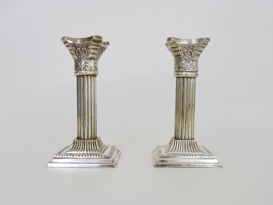 Silver-Plated Corinthian Candlesticks, 1920s, Set of 2-MZP-1778478