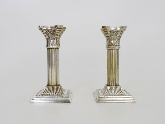 Silver-Plated Corinthian Candlesticks, 1920s, Set of 2-MZP-1778478