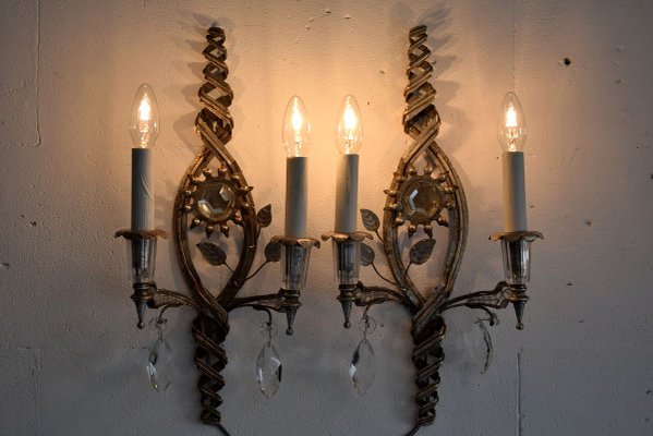 Silver Plated Maison Bagués Wall Lights, 1930s, Set of 2-IEI-910795