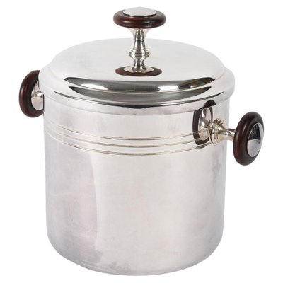 Silver-Plated Metal and Wood Ice Bucket with Lid, 1980s-WFS-1780980