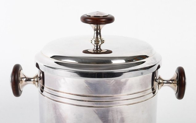 Silver-Plated Metal and Wood Ice Bucket with Lid, 1980s-WFS-1780980