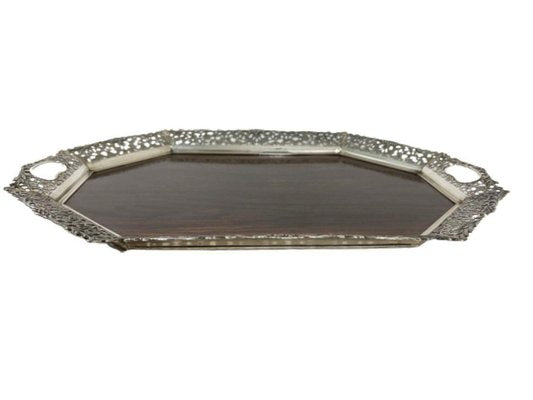 Silver Tray with Wooden Melamine by H. Hooijkaas, 1974-UCH-1224139