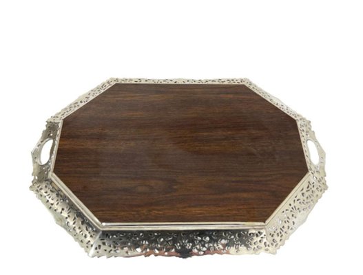 Silver Tray with Wooden Melamine by H. Hooijkaas, 1974-UCH-1224139