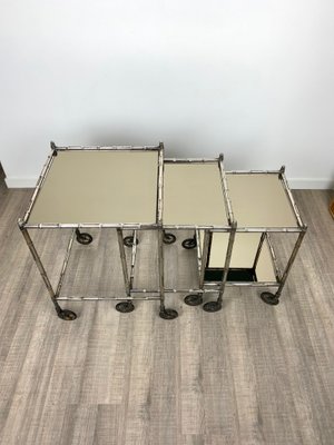 Silvered Brass & Faux Bamboo Nesting Bar Cart from Maison Baguès, France, 1960s, Set of 3-LYQ-1171583