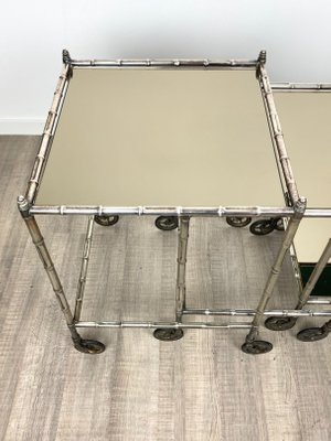 Silvered Brass & Faux Bamboo Nesting Bar Cart from Maison Baguès, France, 1960s, Set of 3-LYQ-1171583