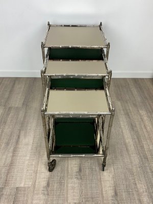 Silvered Brass & Faux Bamboo Nesting Bar Cart from Maison Baguès, France, 1960s, Set of 3-LYQ-1171583