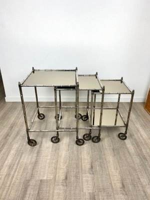 Silvered Brass & Faux Bamboo Nesting Bar Cart from Maison Baguès, France, 1960s, Set of 3-LYQ-1171583