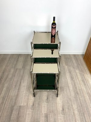 Silvered Brass & Faux Bamboo Nesting Bar Cart from Maison Baguès, France, 1960s, Set of 3-LYQ-1171583