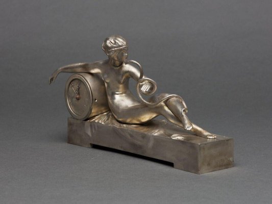 Silvered Bronze Clock by Ary Bitter Woman, 1930-QKG-2034415