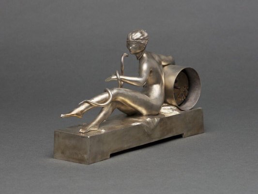 Silvered Bronze Clock by Ary Bitter Woman, 1930-QKG-2034415