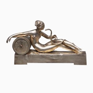 Silvered Bronze Clock by Ary Bitter Woman, 1930-QKG-2034415