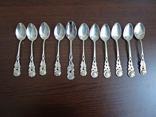 Silvered Coffee Cutlery with Rose Pattern, Germany, 1970s, Set of 28-BLG-1766214