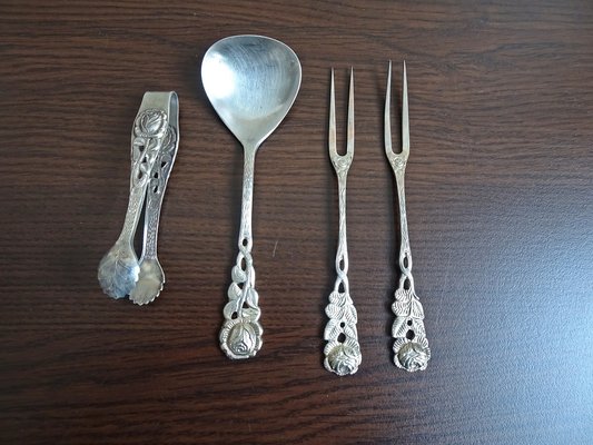 Silvered Coffee Cutlery with Rose Pattern, Germany, 1970s, Set of 28-BLG-1766214