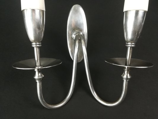 Silvered French Wall Lamps, 1950s, Set of 2-KDB-1293239