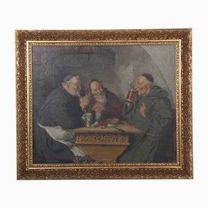 Simony Jensen, Monks Drinking Beer, 19th-Century, Oil on Canvas, Framed-DQ-1318798