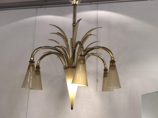 Six-Light Glass Chandelier by Fratelli Toso, 1930s-QZG-2021605