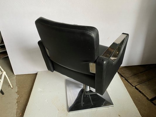 Skai Hairdresser Chair with Chromed Metal Armrests and Black Skai Leather, 2010s-ZYJ-1797613