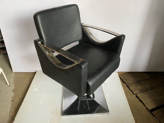 Skai Hairdresser Chair with Chromed Metal Armrests and Black Skai Leather, 2010s-ZYJ-1797613