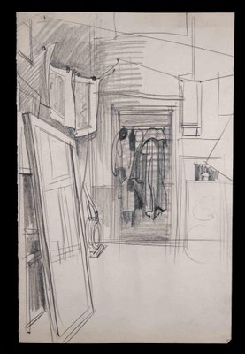 Sketch of an Interior, Original Drawing, Mid 20th-Century-ZCI-1192730