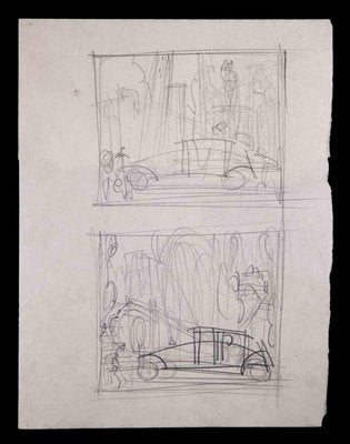 Sketches of a Car, Original Drawing, Mid 20th-century-ZCI-1190193