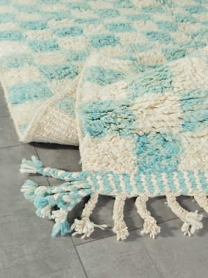 Skyblue Check Berber Rug, 2010s-GPP-1383317