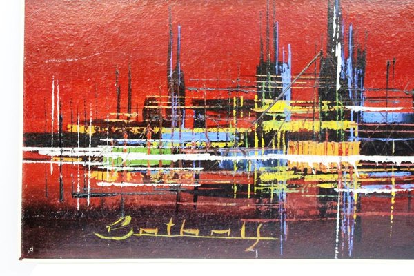 Skyline Acrylic Painting, 1970s-ZWH-750364