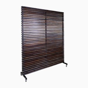 Slatted Wood Panel Room Divider with 10 Mobile Hooks-NYF-2019252