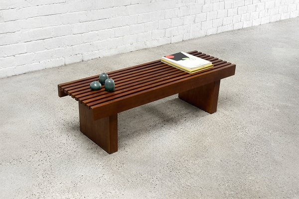 Slatted Wooden Bench or Coffee Table in the style of Charlotte Perriand-WUY-2034733