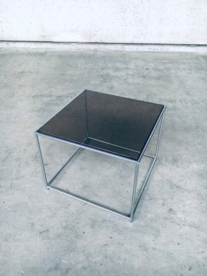 Sleek Design Metal & Fumé Glass Square Side Table, 1970s-RQV-850267