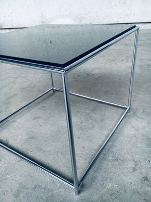 Sleek Design Metal & Fumé Glass Square Side Table, 1970s-RQV-850267