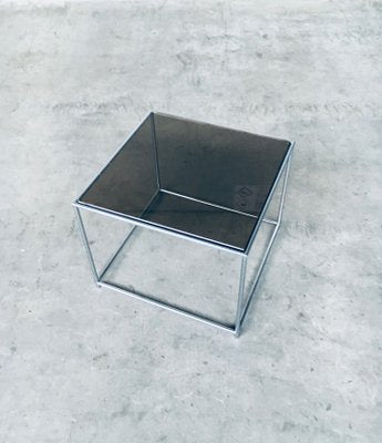 Sleek Design Metal & Fumé Glass Square Side Table, 1970s-RQV-850267