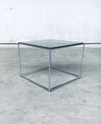 Sleek Design Metal & Fumé Glass Square Side Table, 1970s-RQV-850267