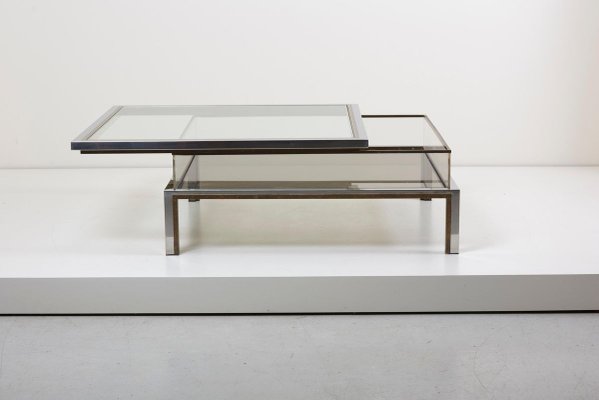 Sliding Top Coffee Table in Brass and Chrome by Maison Jansen, 1970s-VLZ-631941