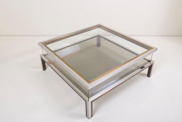 Sliding Top Coffee Table in Brass and Chrome by Maison Jansen, 1970s-VLZ-631941