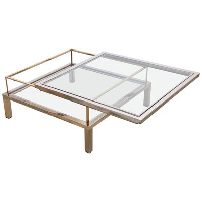 Sliding Top Coffee Table in Brass and Chrome from Maison Jansen, 1970s-VLZ-631981