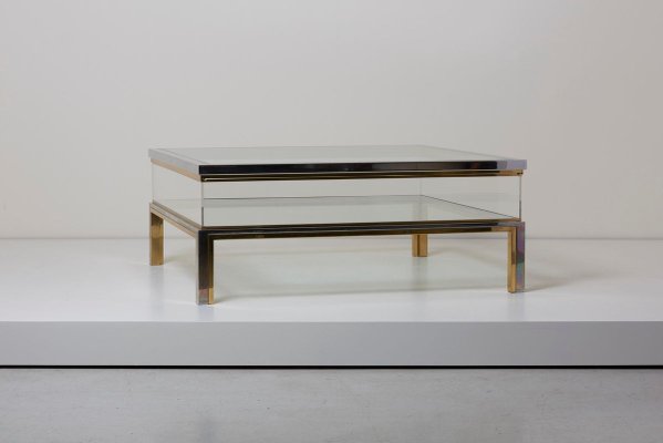 Sliding Top Coffee Table in Brass and Chrome from Maison Jansen, 1970s-VLZ-631919