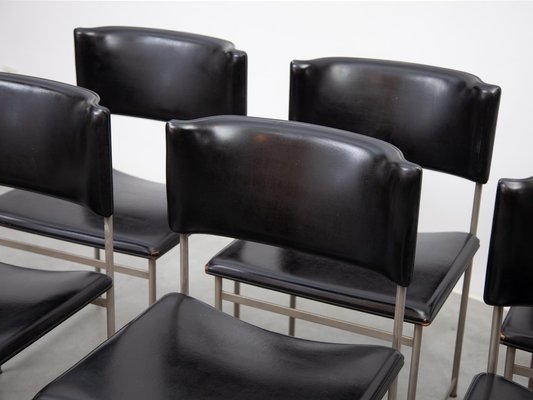 SM08 Dining Chairs in Black Leather attributed to Cees Braakman for Pastoe, 1960s, Set of 6-KL-1812105